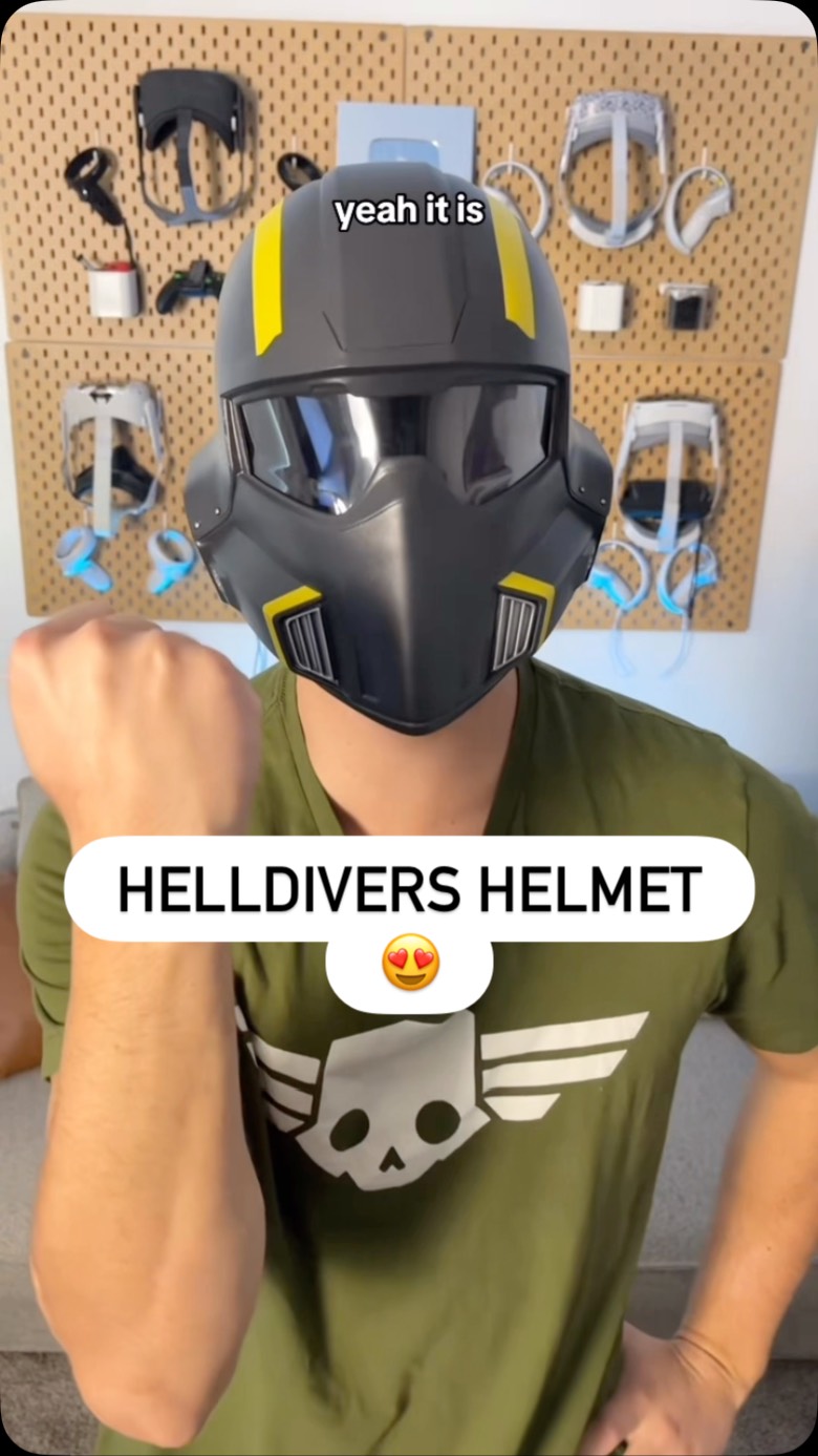 Instagram post by @garett_the_gamer for CyberCraft. Caption reads: Check out this Helldivers Helmet from @cybercraft....