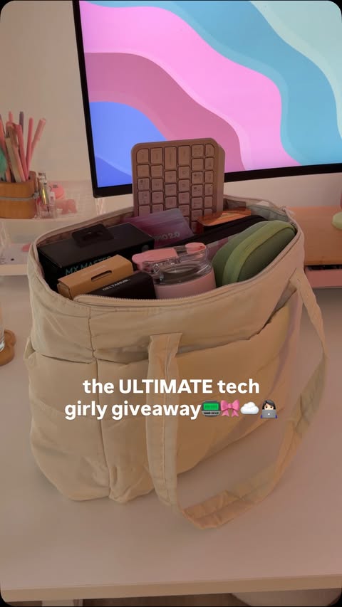 Instagram post by @agenomicsphd for Logitech. Caption reads: tech girly 2025 giveaway✨details to enter 👇🏻

-....