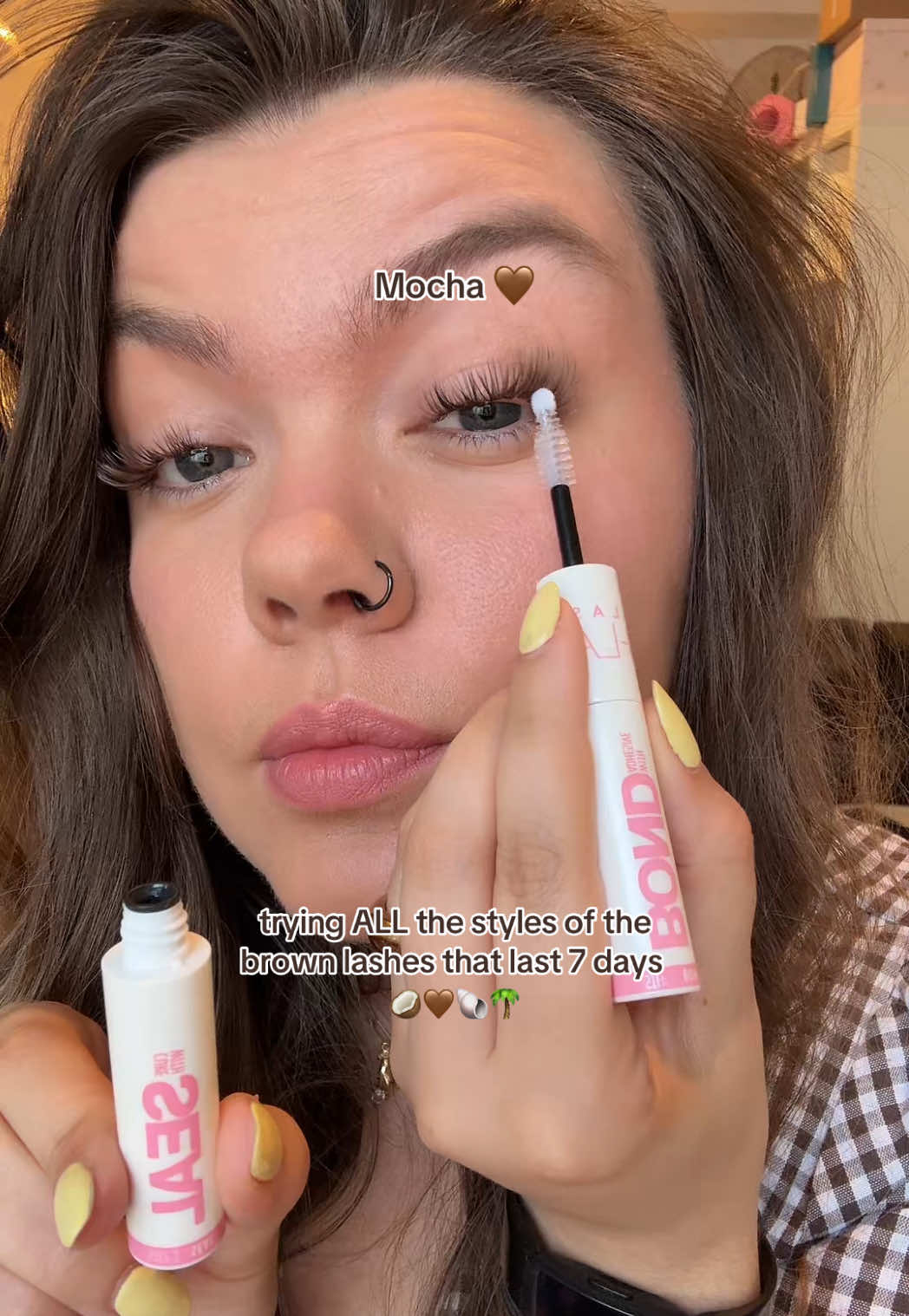 TikTok post by @carriependle for TATTI LASHES. Caption reads: [...] last for SEVEN days!! 🥥 @TATTI LASHES....