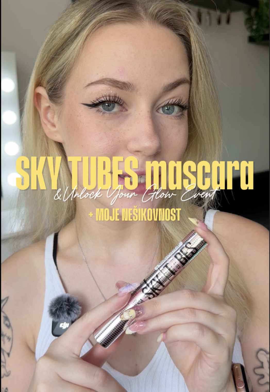 TikTok post by @kristynaruttkayova for Garnier CZ/SK. Caption reads: Sky Tubes řasenka a Unlock Your Glow....