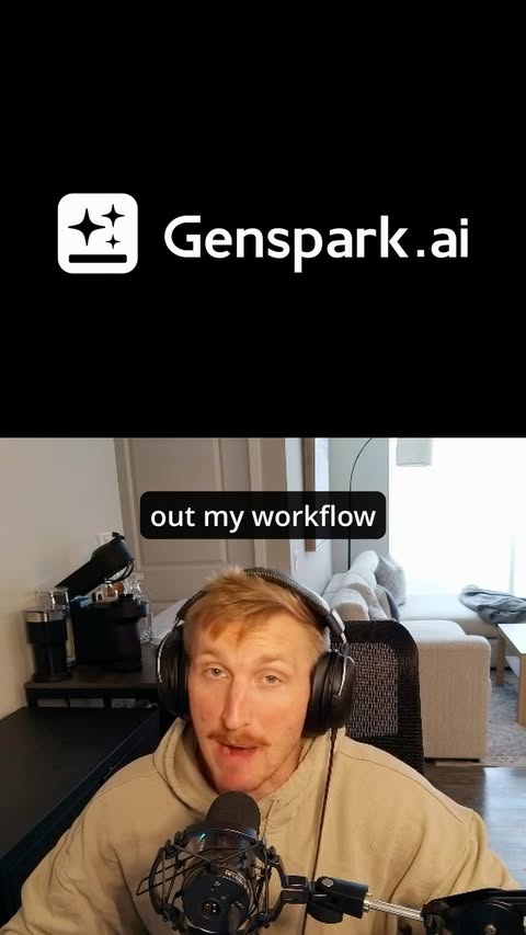 Instagram post by @softwarewithnick for Genspark. Caption reads: [...] time, build a workflow for it 😎 With....