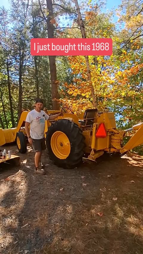 Instagram post by @meyers.makes for John Deere. Caption reads: I just bought this 1968 John Deere Backhoe....