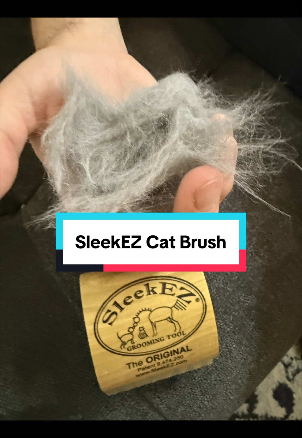 TikTok post by @iris.russianblue for SleekEZ. Caption reads: [...] summer fur coat. 🐾 So much shedding!....