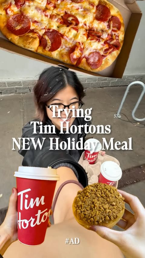 Instagram post by @hunny.chews for Tim Hortons. Caption reads: Tims has a NEW Holiday Meal where you can get a....