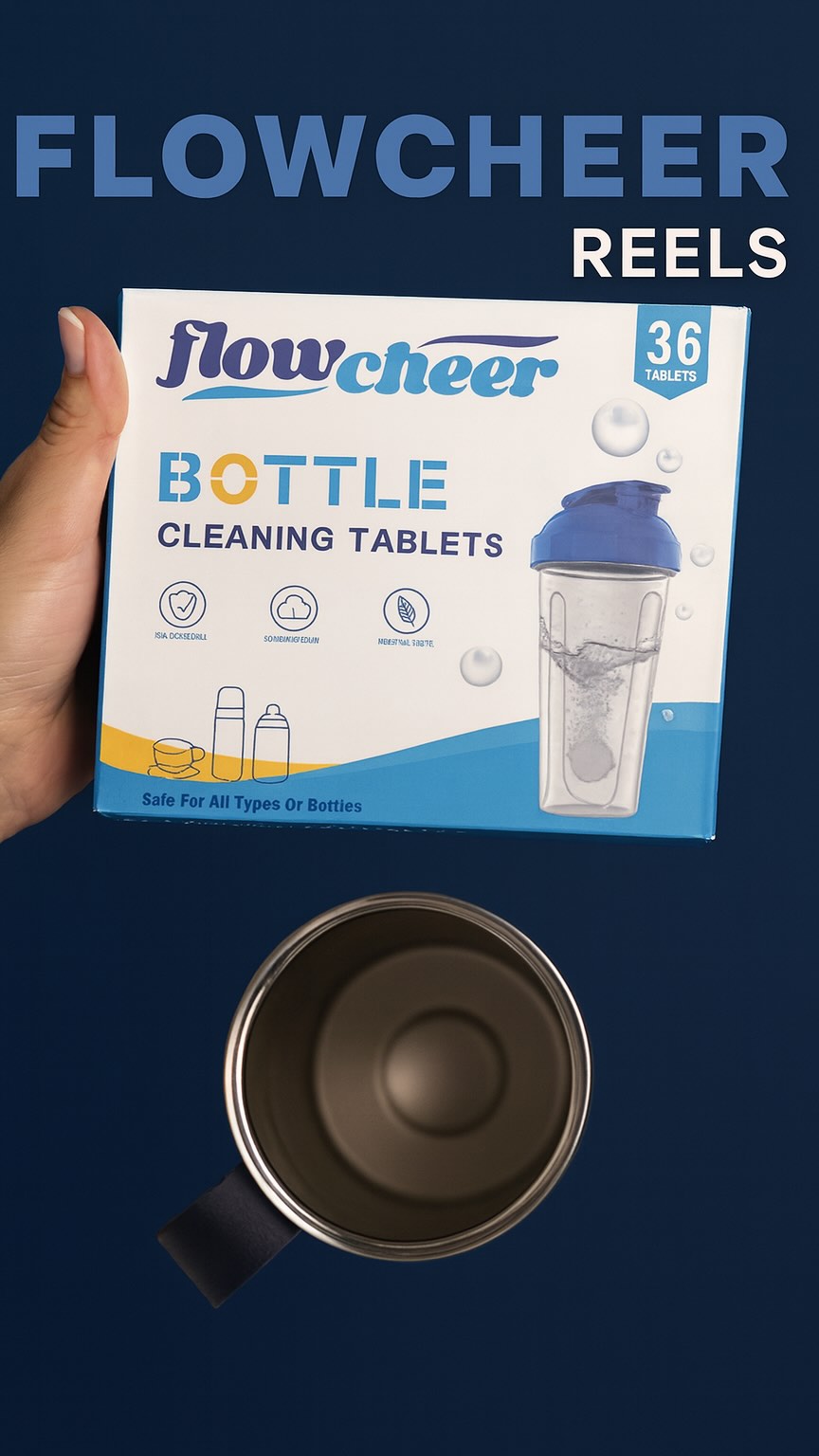 Instagram post by @seldasahn for Flowcheer. Caption reads: ✨ Say goodbye to stains & odors in your thermoses....