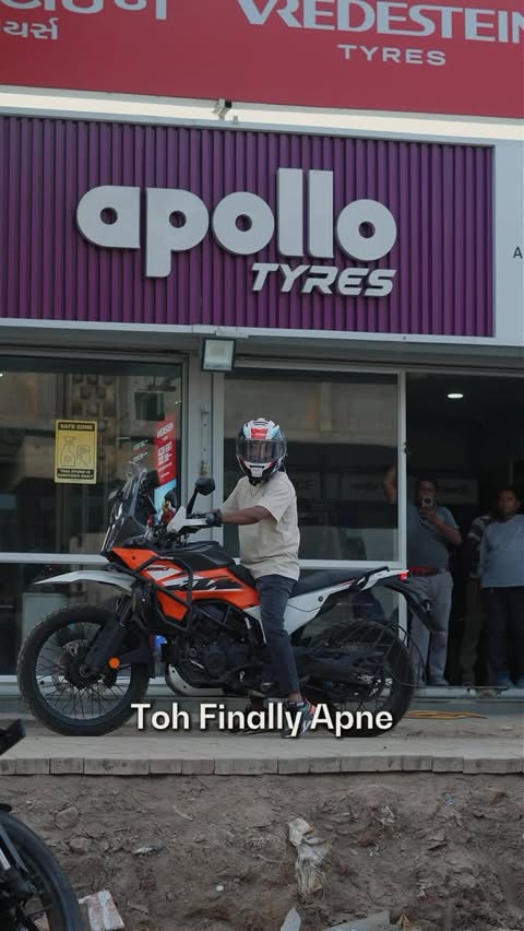 Instagram post by @drfilms_motovlogger for Apollo Tyres. Caption reads: [...] what actually touches the road. With....