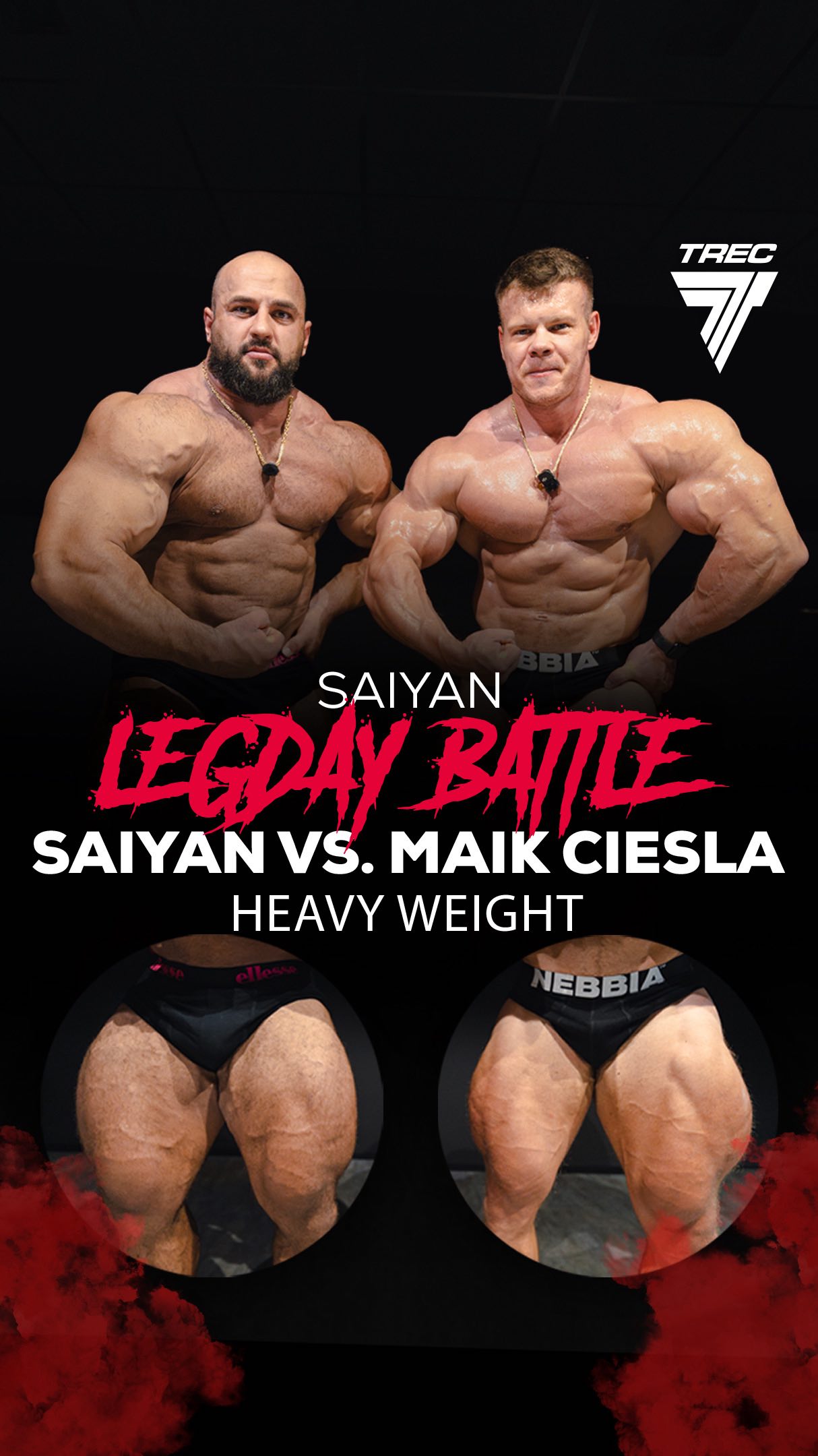 Instagram post by @maikciesla for Trec Nutrition. Caption reads: SAIYAN HEAVY WEIGH: LEG DAY BATTLE🔥 
Kolejny....