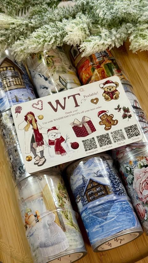 Instagram post by @tori_journal for The Washi Tape Shop. Caption reads: ASMR unboxing new Christmas PET tapes from....