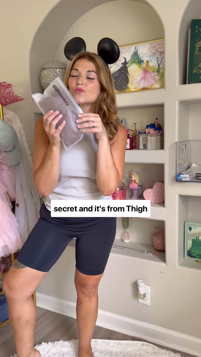 Instagram post by @deanastyle for Thigh Society. Caption reads: My theme park bestie is the anti-chafe slip shorts....