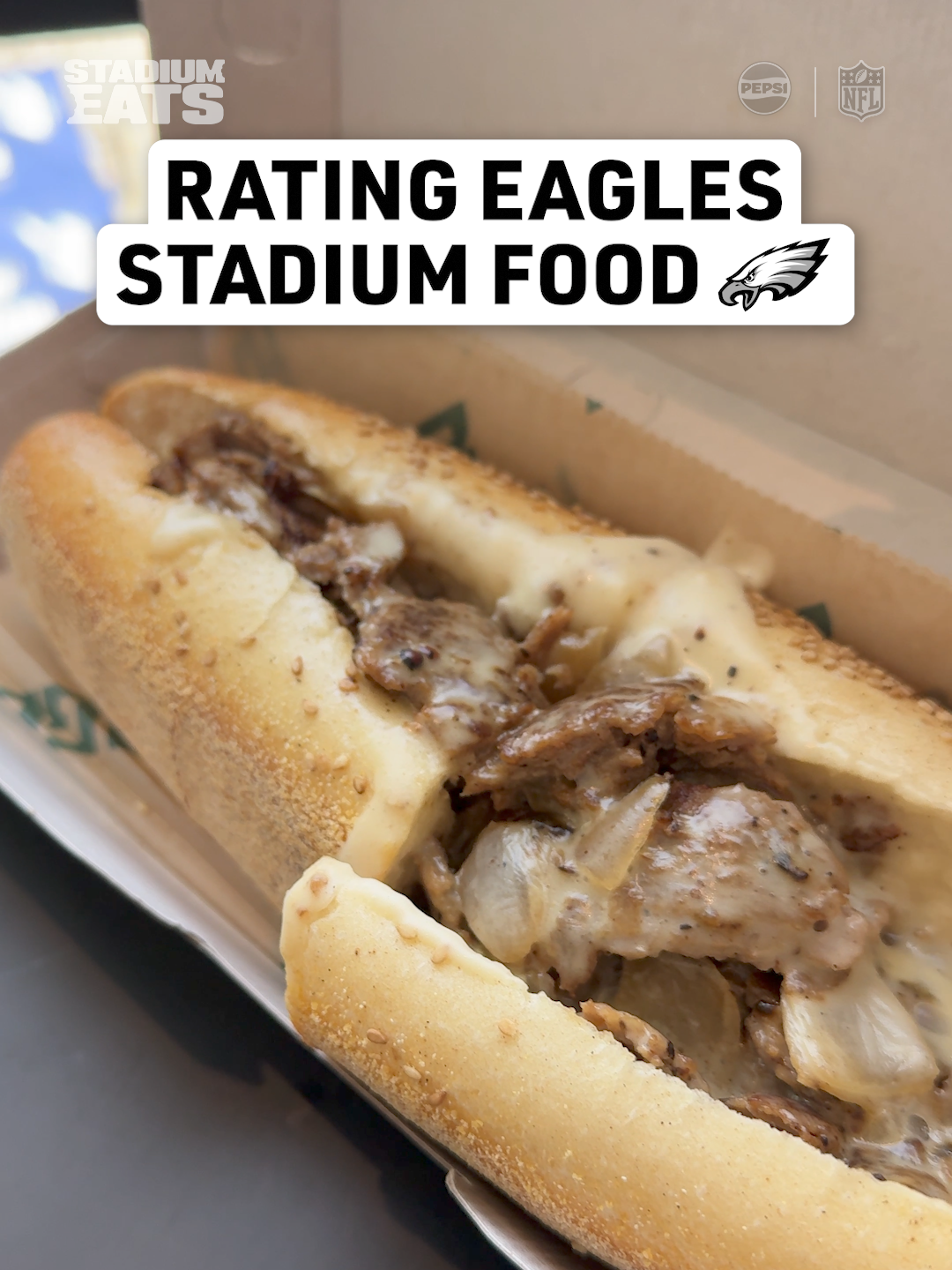 TikTok post by @frontofficesports for Philadelphia Eagles. Caption reads: [...] nachos, we rated the food at a Philadelphia....