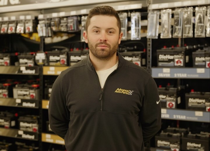 Instagram post by @bakermayfield for Advance Auto Parts. Caption reads: I can’t stand false starts. Luckily my guys at....