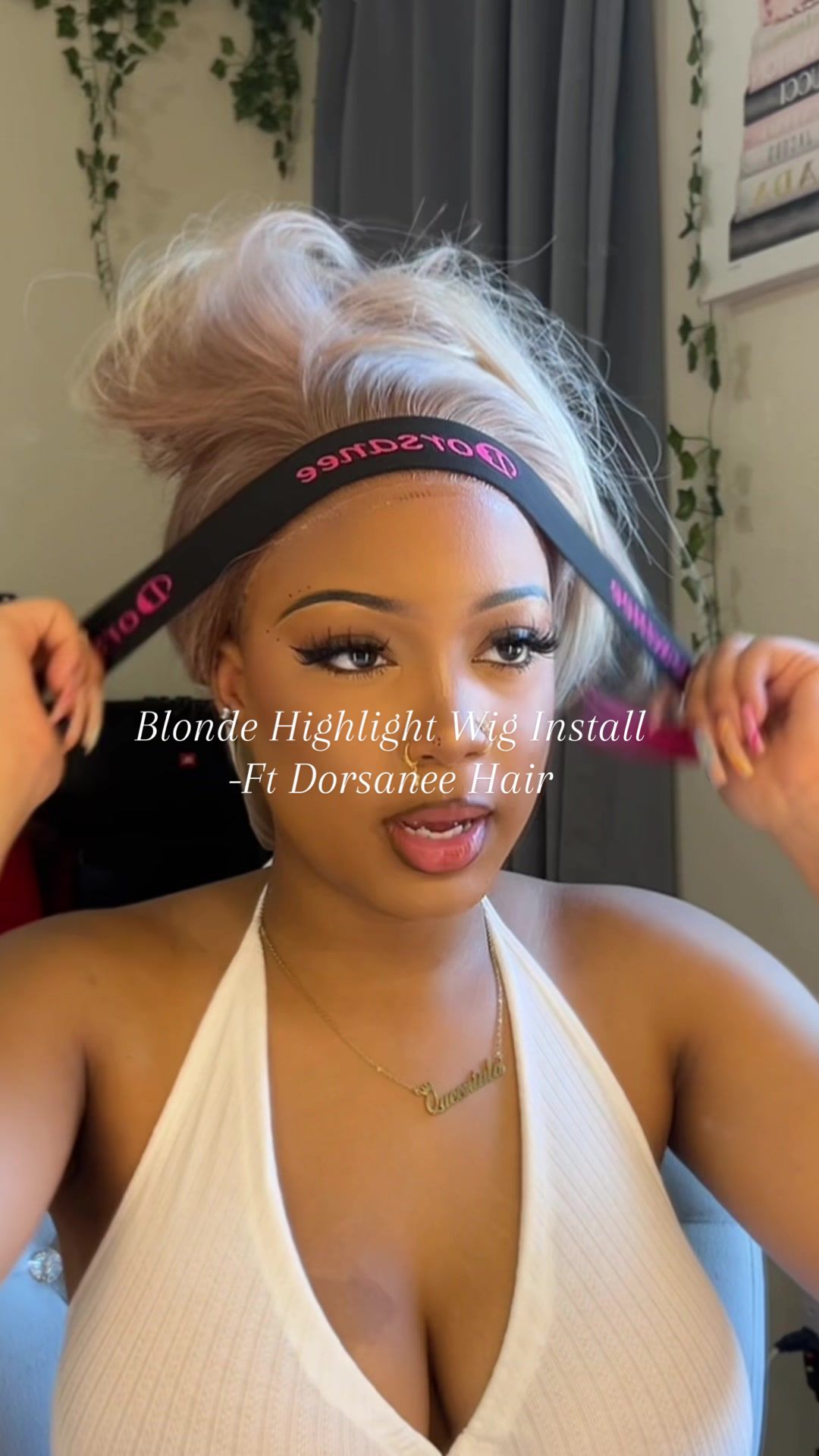 TikTok post by @itsqueentula for Dorsanee Hair. Caption reads: New Color Alert @Dorsanee Hair #wiginstalltutorial....