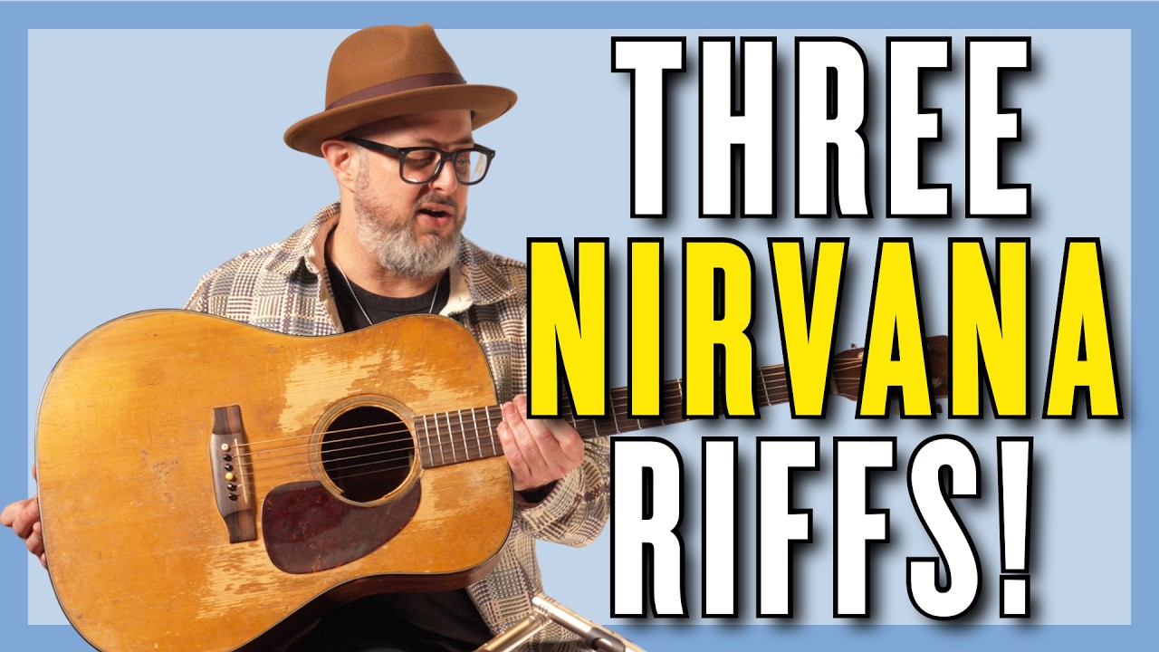 YouTube post by @MartyMusic for Sweetwater Integration. Caption reads: I Taught Three Nirvana Riffs on Kurt Cobain's....