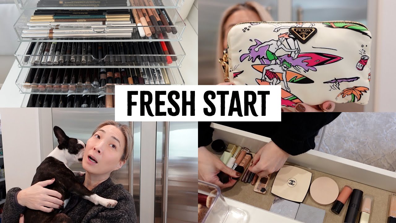 YouTube post by @TheMicheleWang for rephr. Caption reads: A Fresh Start | Makeup Reorganization, Filming....