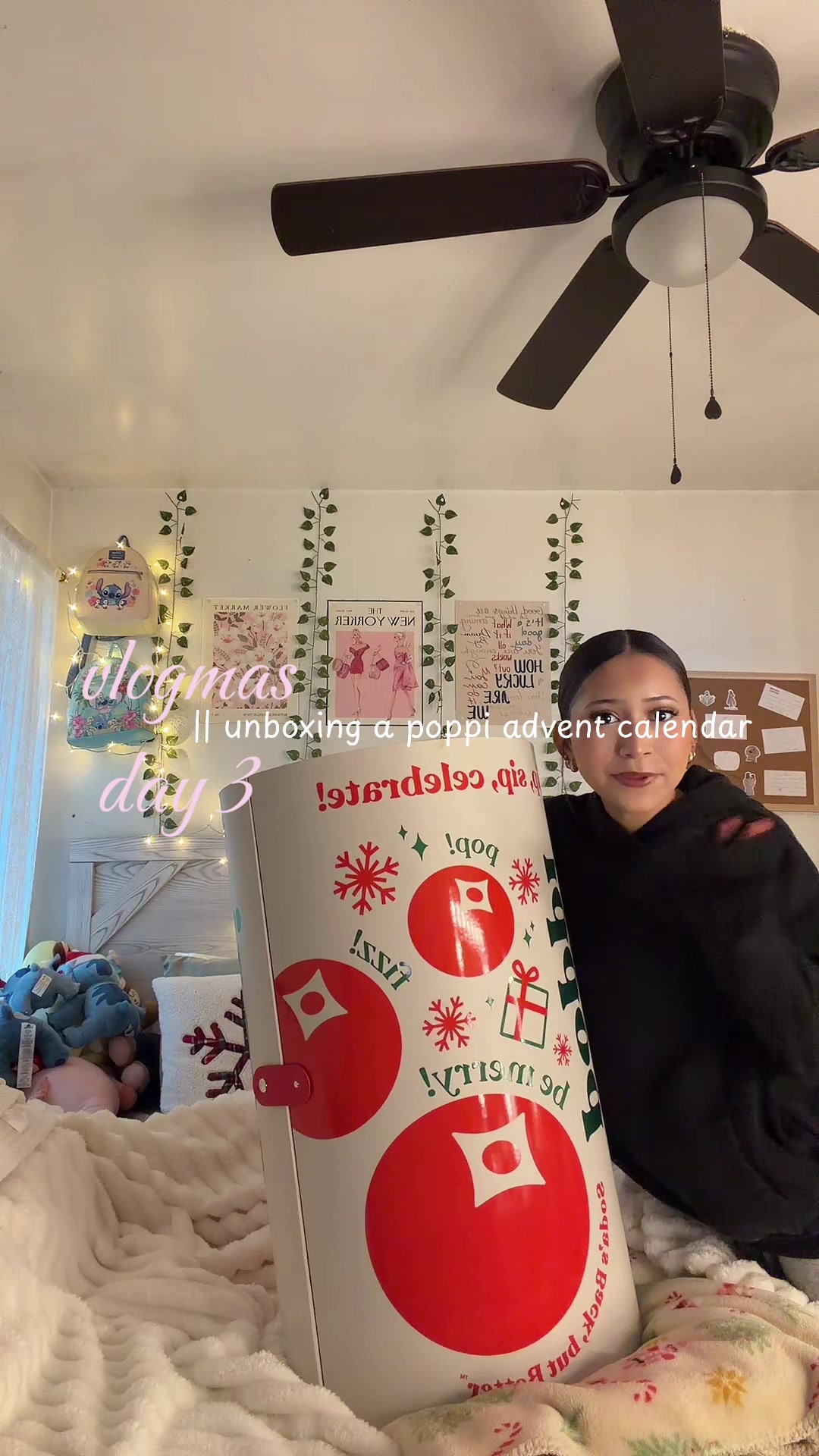 TikTok post by @bellavvgrwm for Poppi. Caption reads: vlogmas day 3 | unboxing a poppi advent calendar....