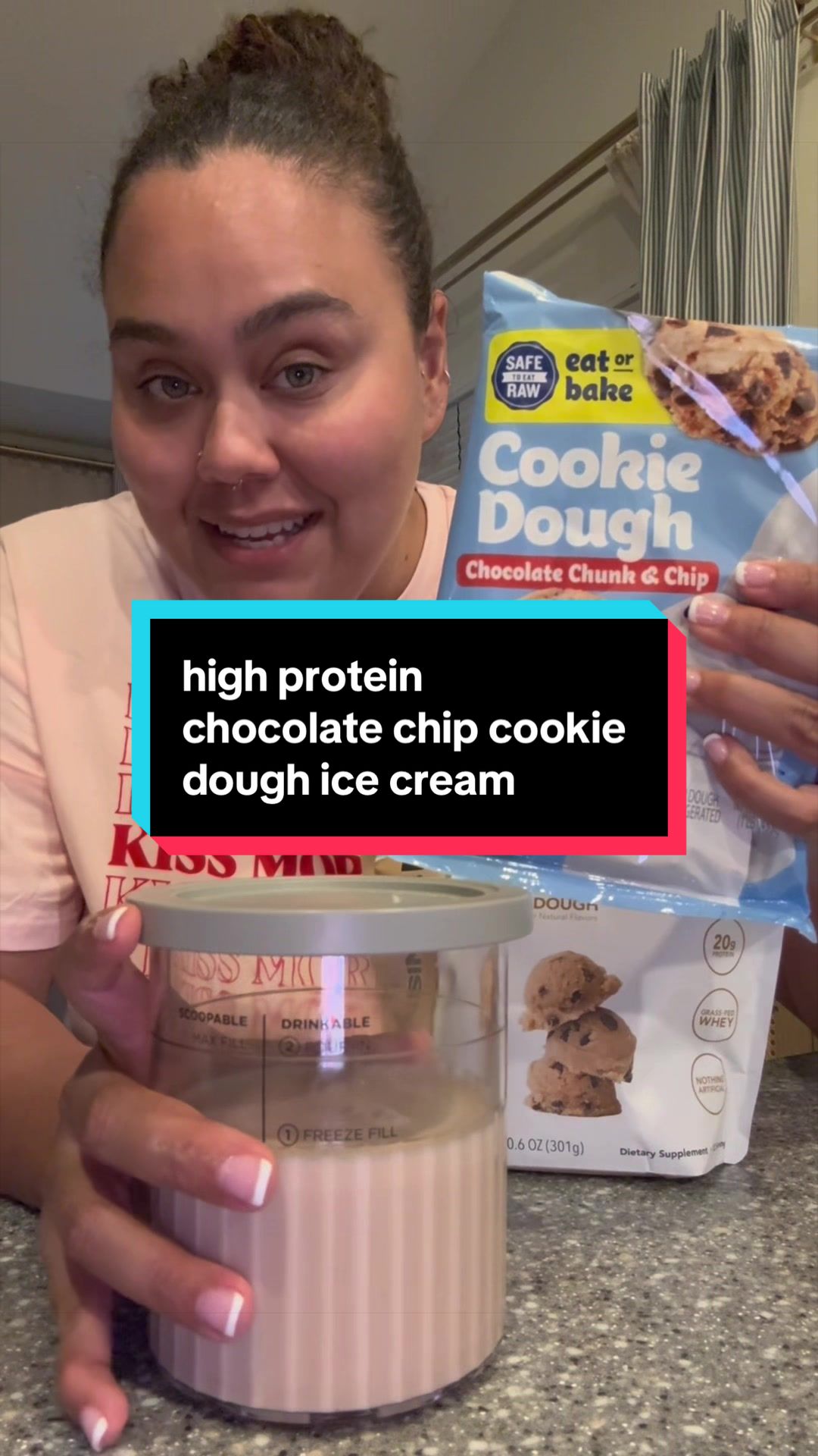 TikTok post by @lizalivinlavidaloca for Clean Simple Eats. Caption reads: @Clean Simple Eats dropped a cookie dough #protein....