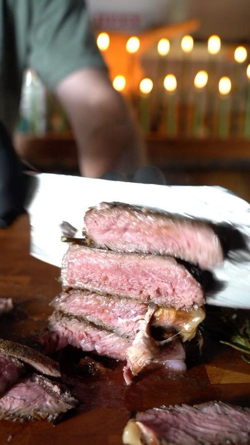 Instagram post by @steakchannel for Flavor God. Caption reads: Cast Iron Ribeyes

🥩 From @eatchopbox 
Marinated....