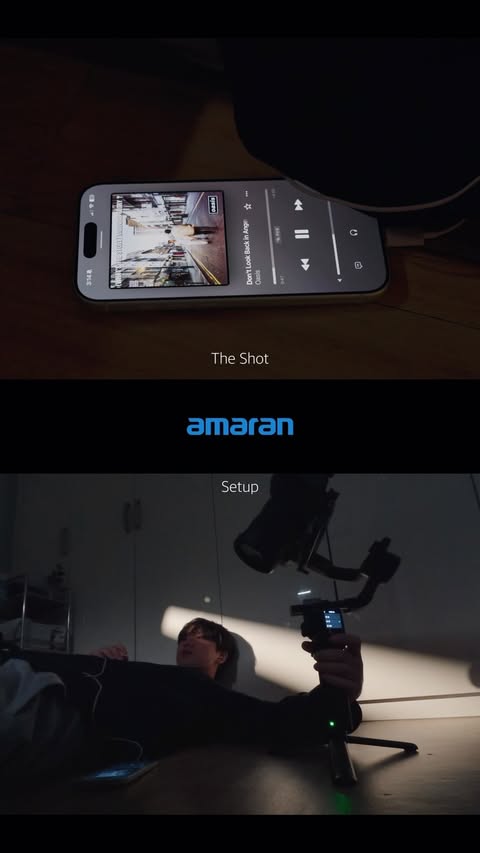 Instagram post by @here_film for amaran. Caption reads: Amaran (2026) •광고 사진이나 영상을 촬영할 때 빛 하나만 달라져도 분위기가....