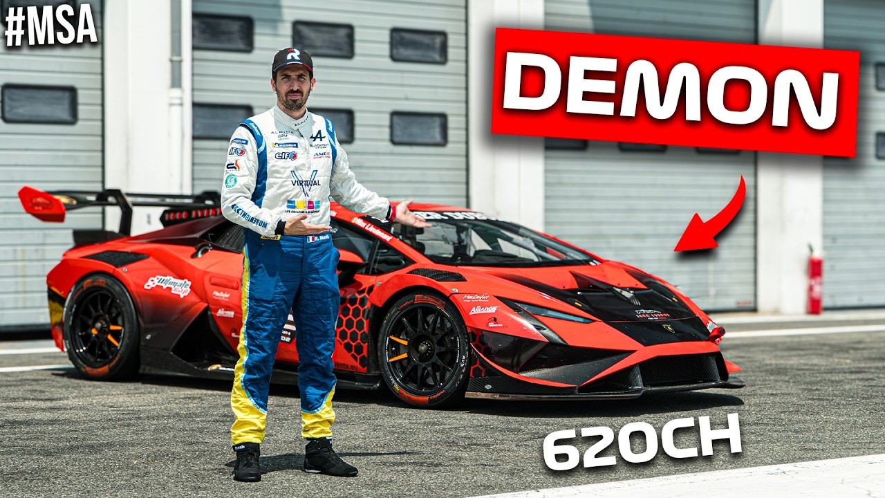 YouTube post by @RomainMONTI for Fanatec. Caption reads: Lamborghini Huracan Supertrofeo Review: My Next....