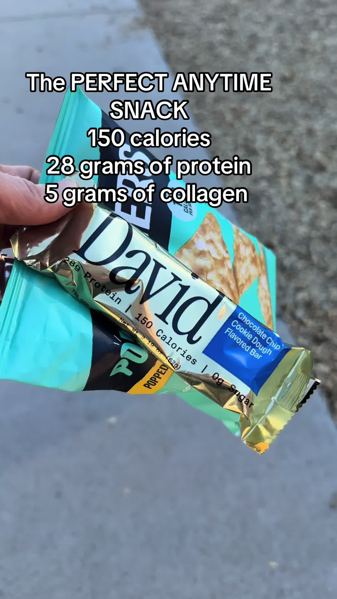 TikTok post by @megfitnesssahm for David Protein. Caption reads: [...] my favorite GO TO protein snack @David....