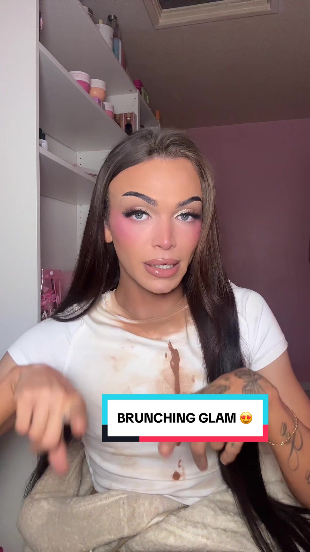 TikTok post by @psmakeup21 for MADE BY MITCHELL. Caption reads: I meant brunch not drinks 😂😭 same thing 🤷‍♀️✨....