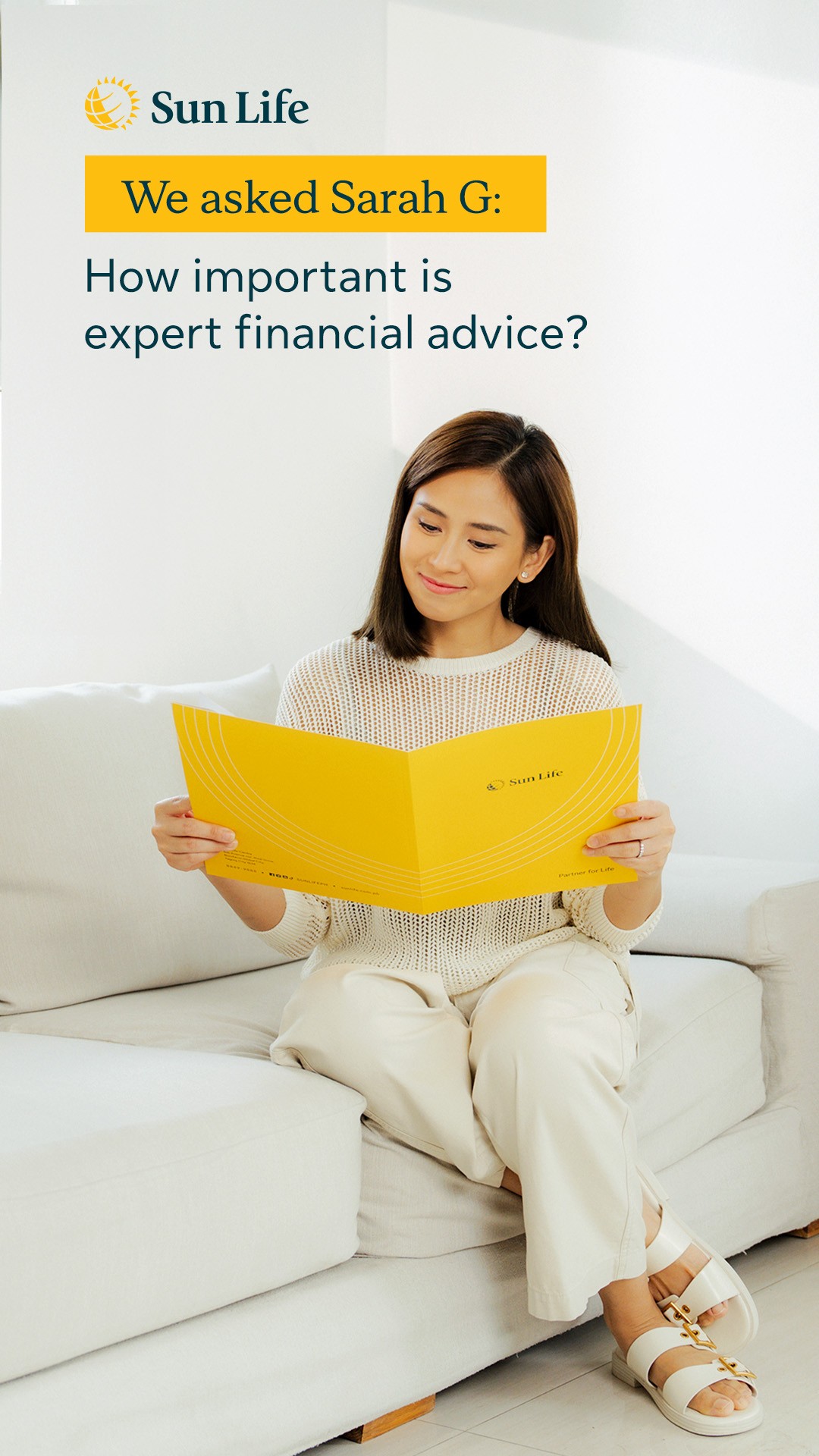 Instagram post by @justsarahgph for Sun Life Philippines. Caption reads: Having a Sun Life advisor is like having a....