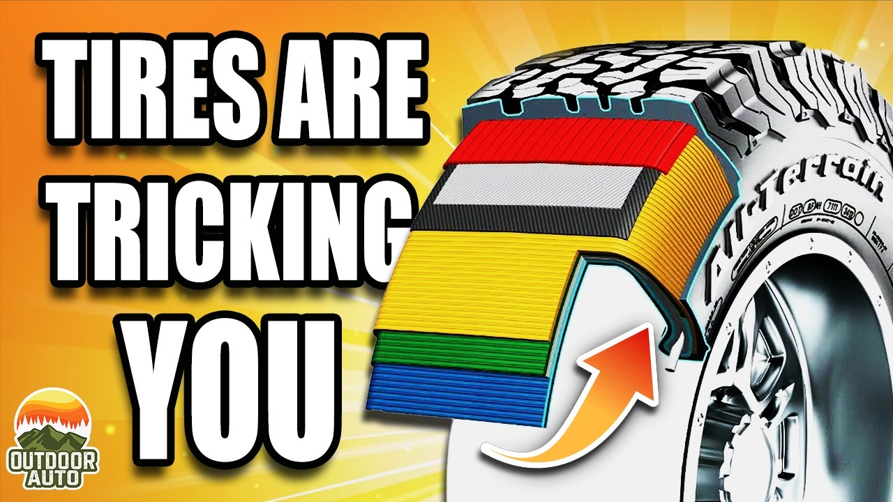 YouTube post by @OutdoorAuto for TRUEWERK. Caption reads: A/T vs M/T Tires Are NOT Built How You Think -....