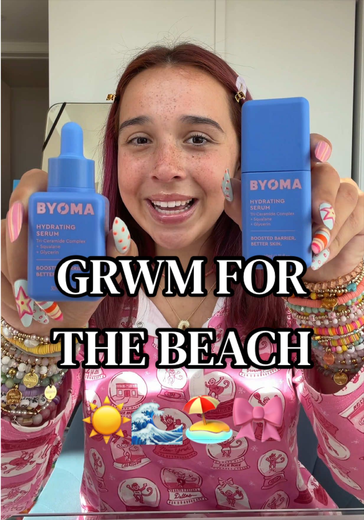 TikTok post by @lisi.shops for BYOMA. Caption reads: [...] grwm for the BEACHHH ☀️🌊🏖️ @byoma #byoma....