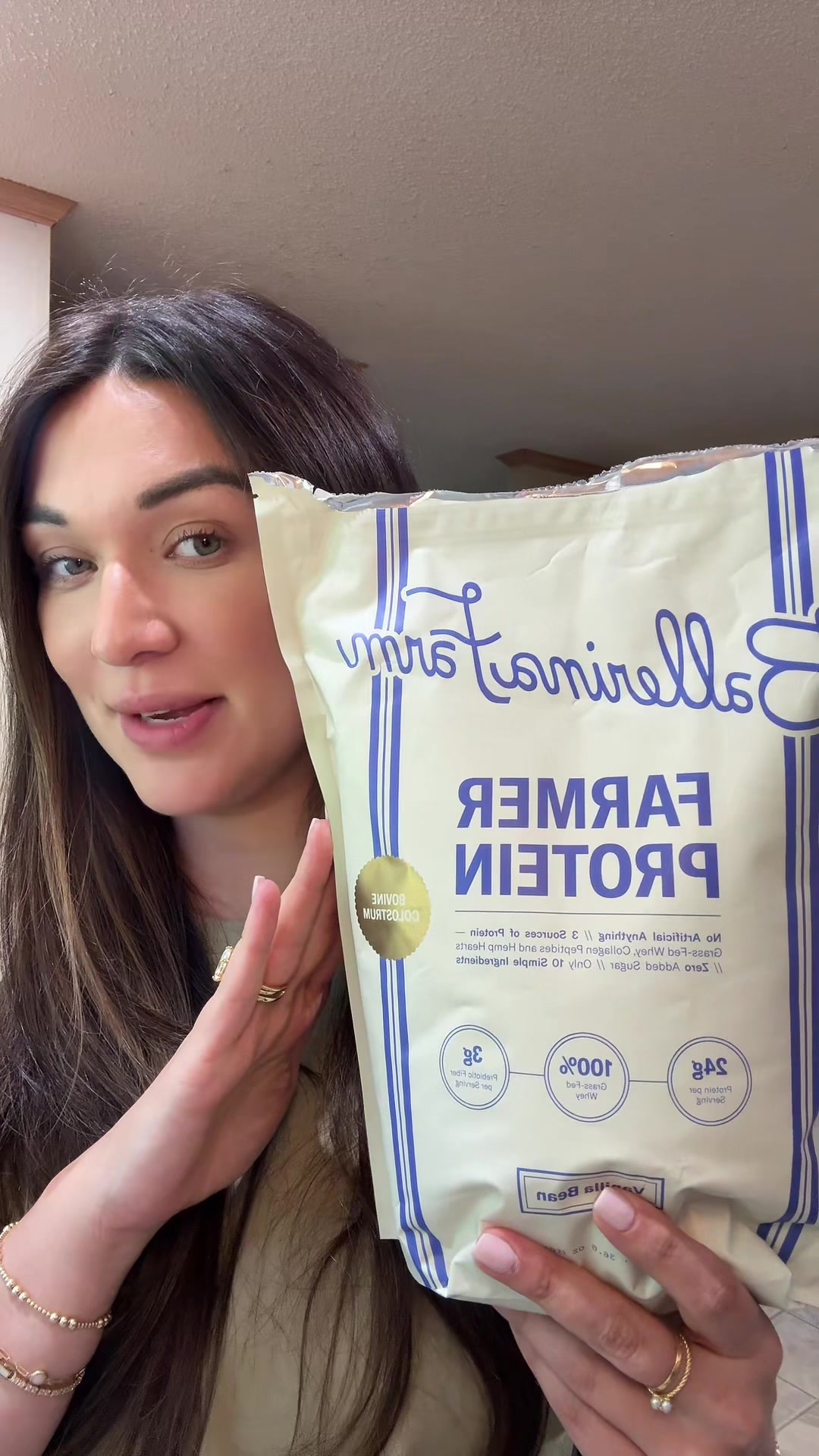 TikTok post by @yasminjpeters for Ballerina Farm. Caption reads: LOVEEEE some @Ballerina Farm protein....