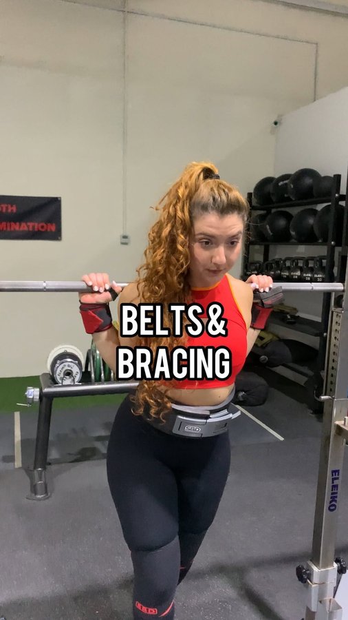 Instagram post by @daliazawil_dxb for Myprotein ME. Caption reads: Why do we use a belt when training and how to use....