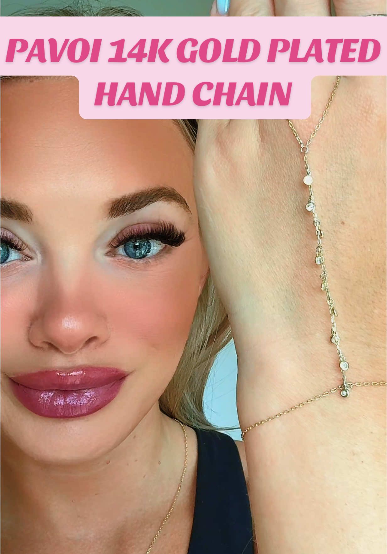 TikTok post by @mora_alyss for Pavoi. Caption reads: [...] with the golden glow ✨ The Pavoi 14K Gold....