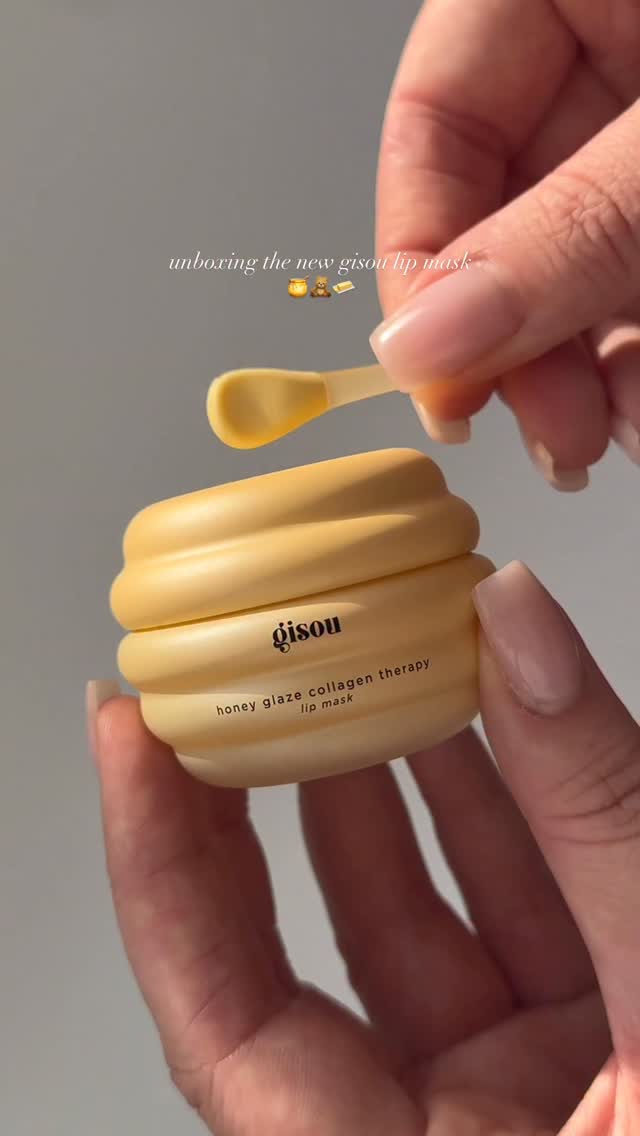 Instagram post by @thewrightglow for Gisou. Caption reads: unboxing the new @gisou honey glaze lip mask....