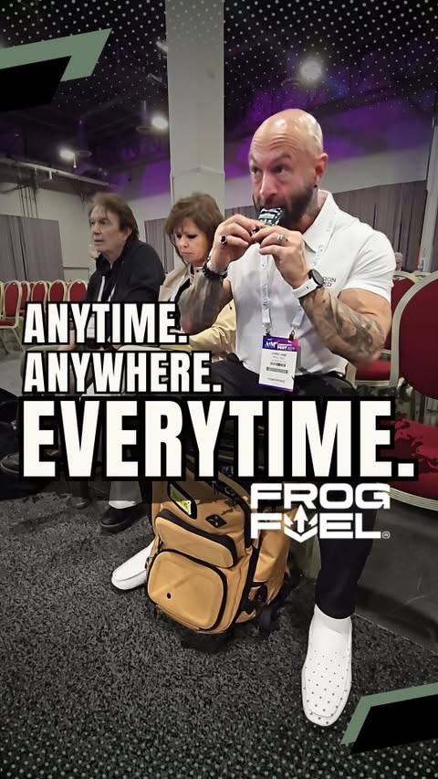 Instagram post by @coachchrislane for FrogFuel. Caption reads: Live from the 34th Annual A4M Longevity Fest here....