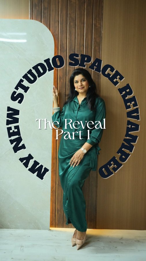 Instagram post by @thebombaybrunette for Urban Company. Caption reads: The first reveal - my new studio - revamped with....