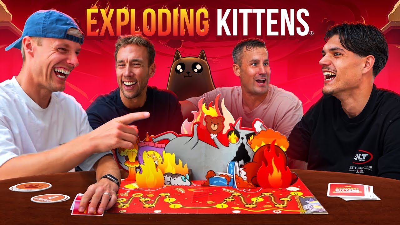 YouTube post by @EnzoKnol for BOL. Caption reads: WIJ SPELEN EXPLODING KITTENS HET BORDSPEL!.