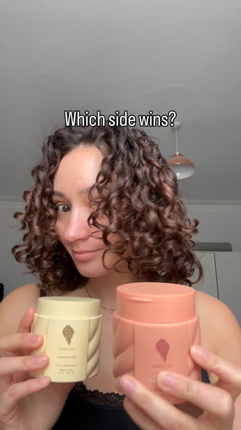 Instagram post by @curlsbythecoast for Bounce Curl. Caption reads: Comparing the @bouncecurl Ceramide Jelly with....