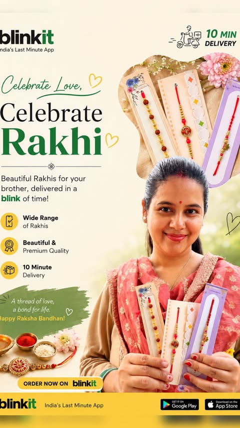 Instagram post by @yaministiwariofficial for Blinkit. Caption reads: @letsblinkit ✨Raksha Bandhan is all about....