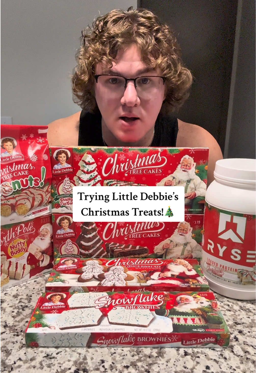 TikTok post by @cjspencerfit for RYSE Supplements. Caption reads: [...] Little Debbie’s Christmas Treats! @RYSE....