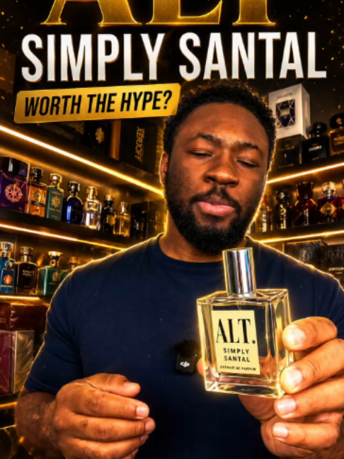 TikTok post by @rennie555 for ALT. Fragrances. Caption reads: Simply Santal by ALT. Fragrances (Blind Review).....