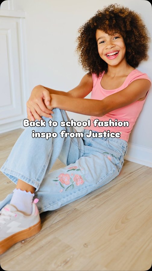 Instagram post by @caras_atl for Justice. Caption reads: Back to school fit check!! 👩🏽‍🦱AD

Myla is so....