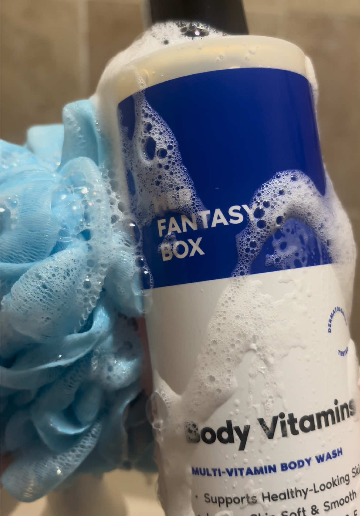 TikTok post by @yessenia.cx for Her Fantasy Box. Caption reads: Multi Vitamin body wash by @Her Fantasy Box....