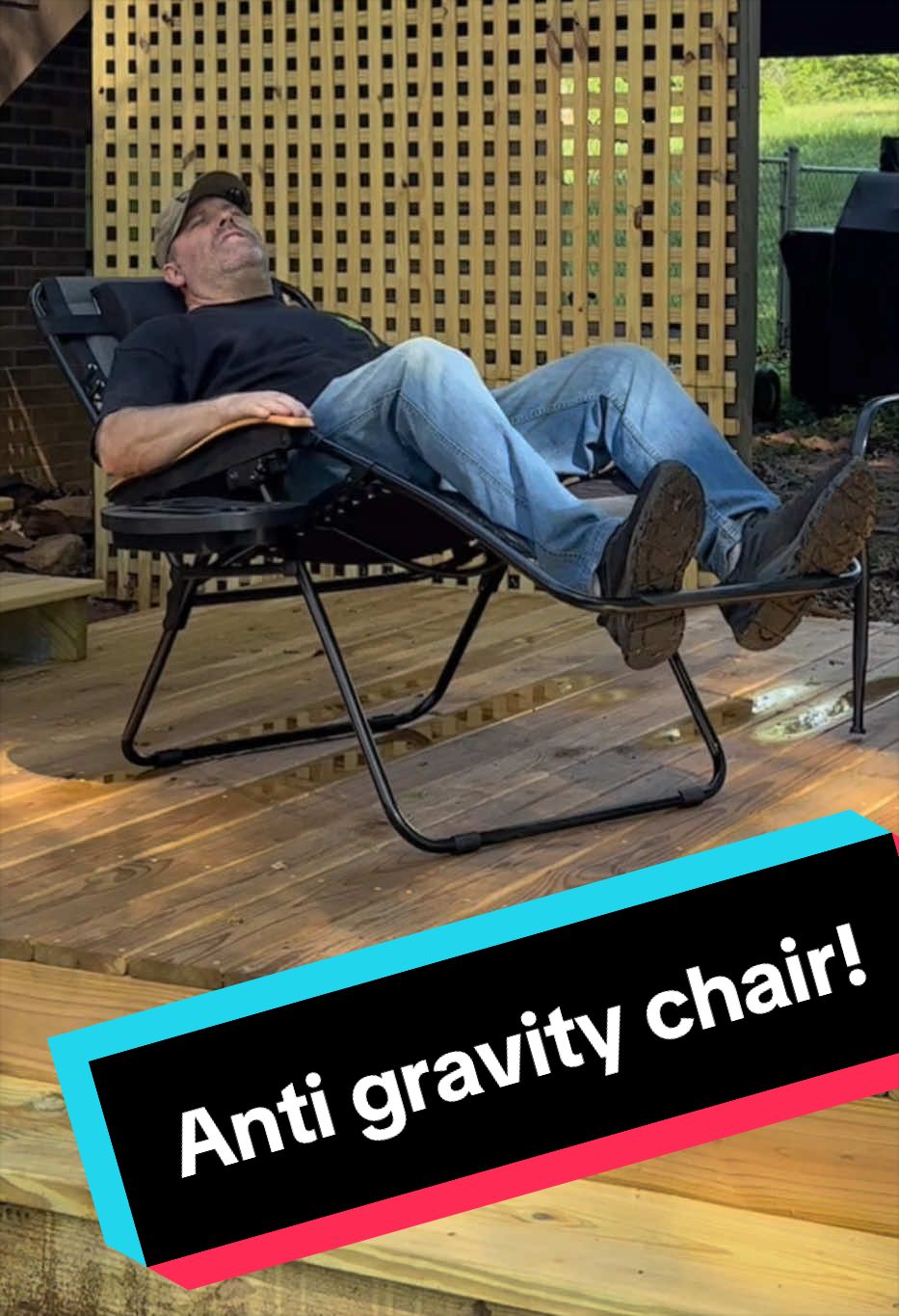 TikTok post by @chillin_with_cj for Phi Villa. Caption reads: [...] gravity outdoor or indoor chair from....