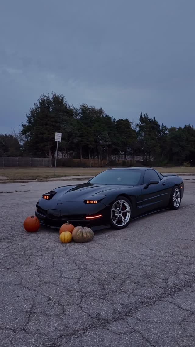 Instagram post by @corvette.society for Kustom Interior. Caption reads: Happy Halloween Guys!! 🎃 
.
Sponsors~....