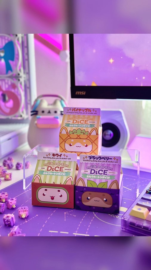 Instagram post by @mochi.crafts for 1985 Games. Caption reads: [...] is your favorite? 🥝, 🍍, or 🫐? 😻....