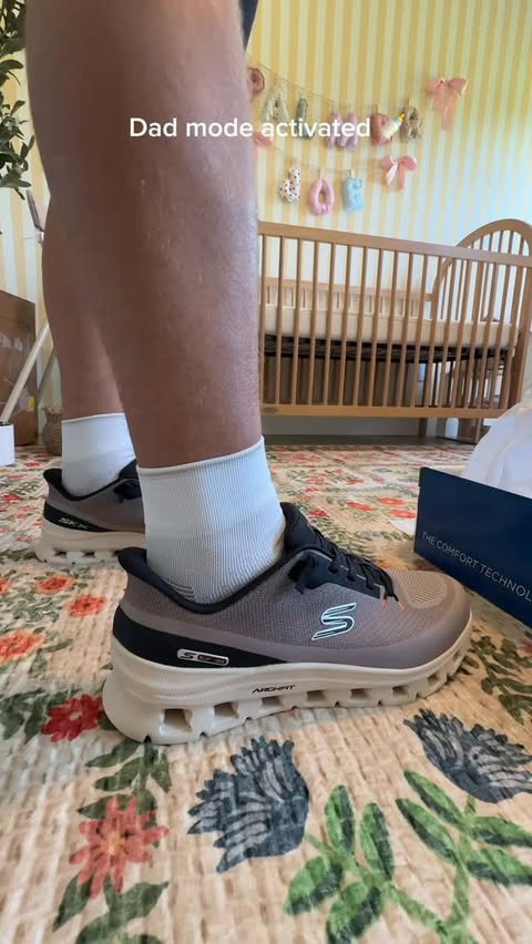 Instagram post by @jacklynmathewsss for SKECHERS. Caption reads: [...] Caleb for fatherhood with some new @skechers....