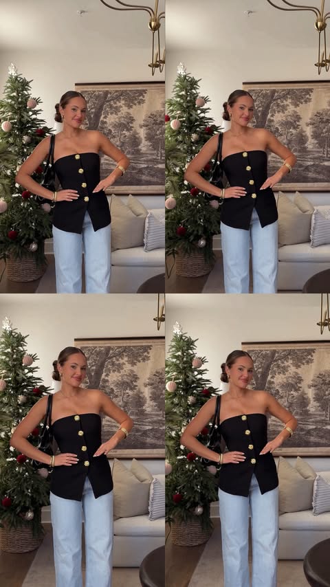 Instagram post by @maddieperry for REVOLVE. Caption reads: [...] tree, I’m allowed my january....