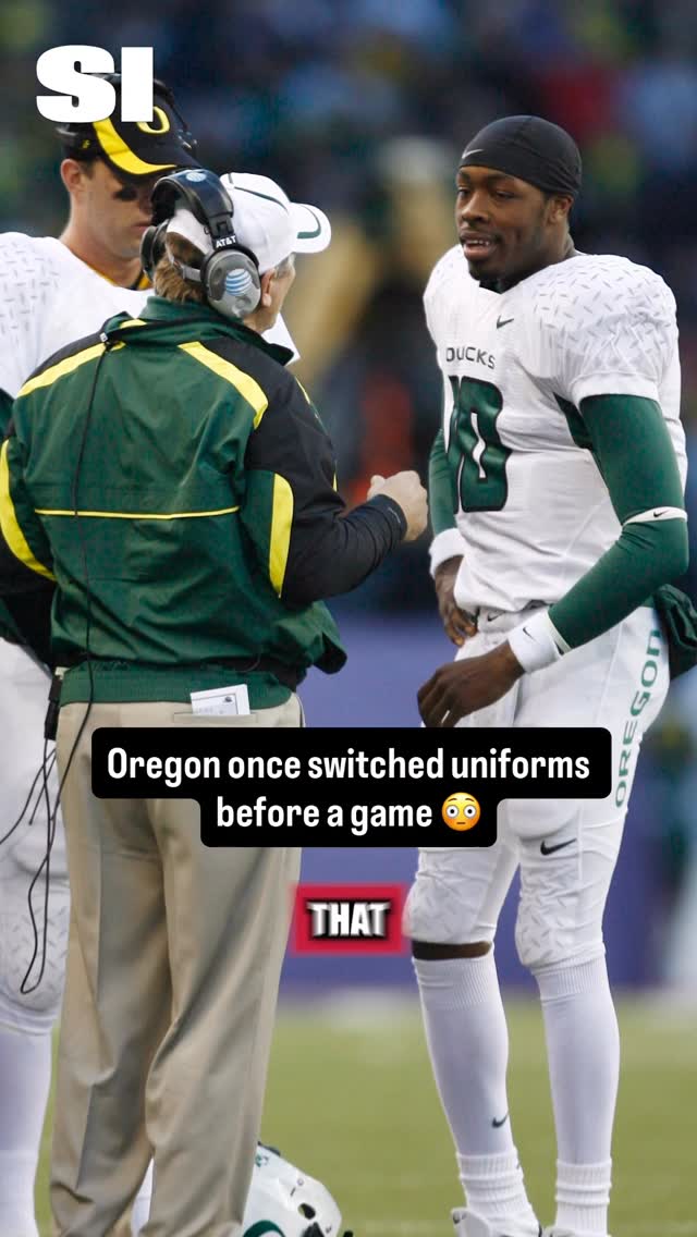 Instagram post by @adampfaris for Sports Illustrated. Caption reads: Oregon once switched uniforms between warmups and....