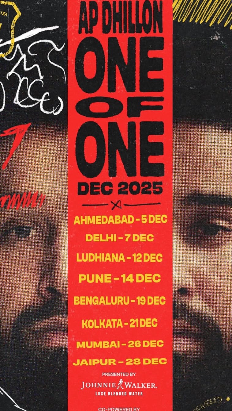 Instagram post by @samminhellll for BookMyShow. Caption reads: #ad India, it’s your turn to vibe with AP Dhillon....