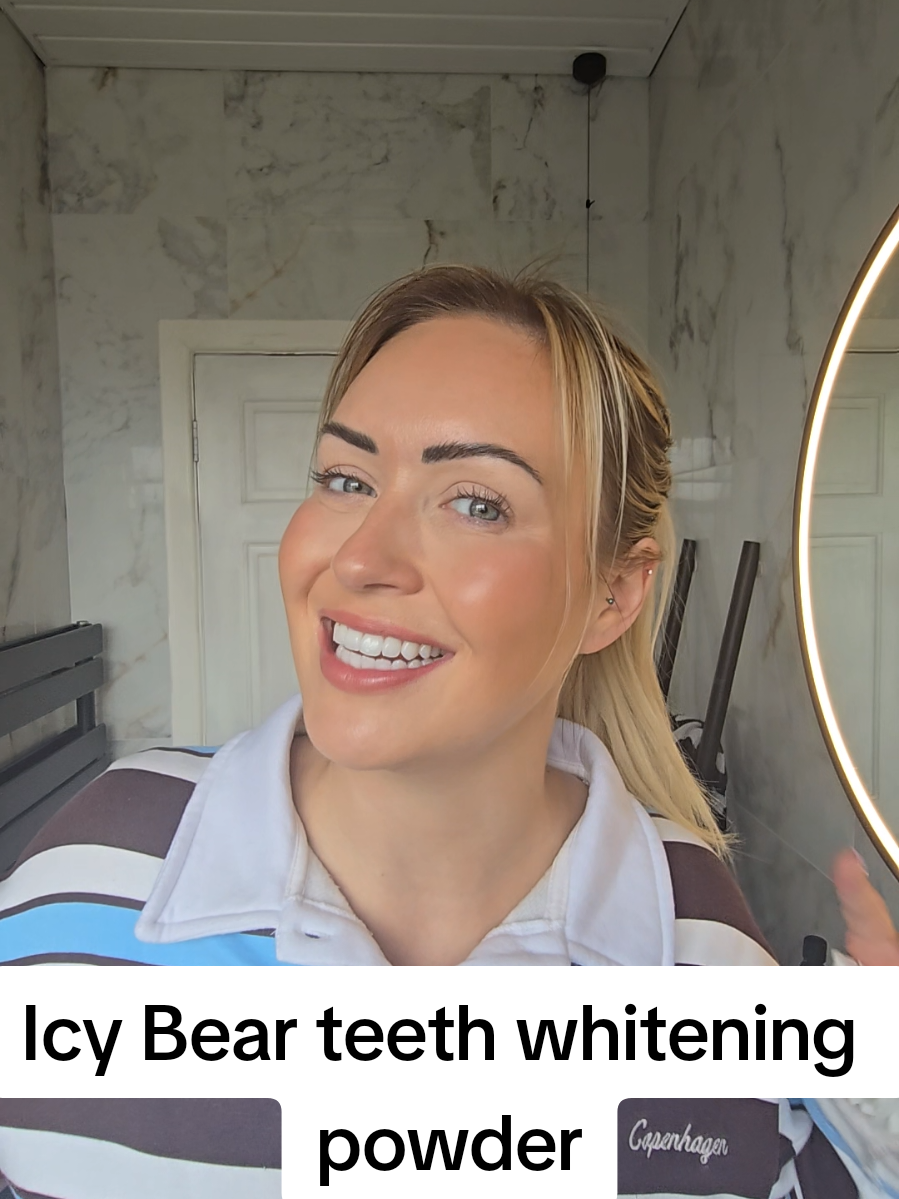 TikTok post by @louwilliamson19 for Icy Bear Dental. Caption reads: [...] Bear teeth whitening powder!....