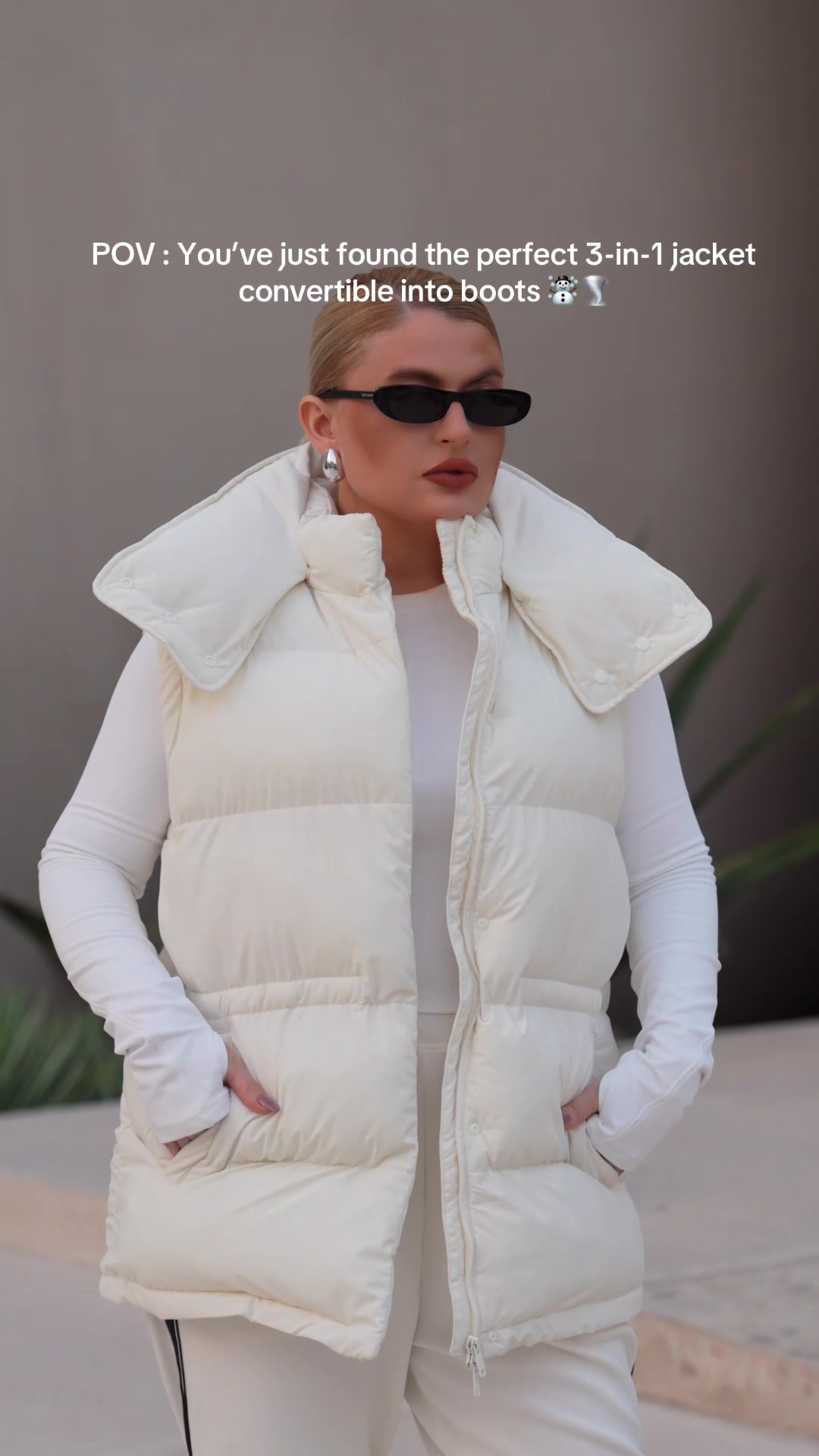 TikTok post by @busradurangunduz for Glowmode. Caption reads: [...] jacket convertible into boots ☃️🌪️ ....